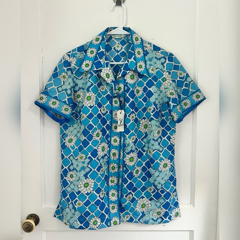 Vintage 1970s Alex Colman Mod Print Shirt UNISEX Size M